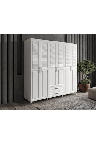 GuneyStore Sanat 6 Kapaklı Komple MDF Beyaz Gardırop