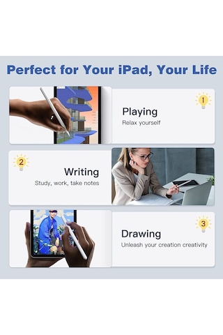 Apple Uyumlu iPad Pen Palm Rejection Active Stylus Özel Yazı / Çizim Kalemi 3 Adet Yedek Uç