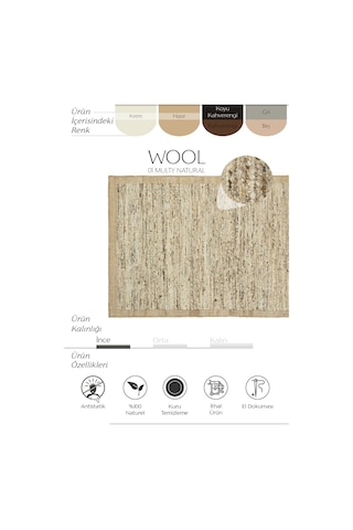 Cool Halı Wool 01 Multi Natural Halı Jüt Halı Yolluk El Dokuma Jüt Kilim Hasır Halı Bohem El Halısı Yün Halı Natural