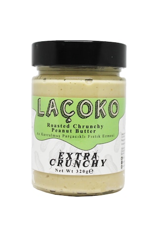 Laçoko Şekersiz Katkısız Glutensiz Vegan Az Kavrulmuş Çiğ Parçacıklı Extra Crunchy Fıstık Ezmesi 320 G