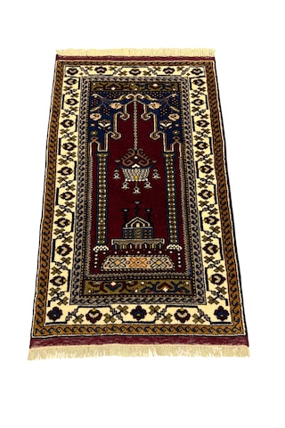 El Dokuma Sıfır Yahyalı Namazlık 80x130 Kök Boya %100 Yün Seccade Kırmızı