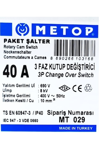 Pako Şalter 1-0-2 Jeneratör-şebeke 3 X 40 Amper