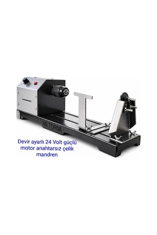 24 Volt Devir Ayarlı Çelik Mandrenli Hobi Torna Makinesi
