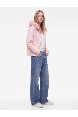 Koton Şardonlu Cepli Rahat Kalıp Uzun Kollu Fermuarlı Suni Kürk Kapüşonlu Sweatshirt Pembe 7wal10302ık Gülkurusu
