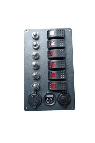 Tekne Karavan Otomatik Sigorta Paneli. 6'lı Model. Usb'li Siyah Siyah