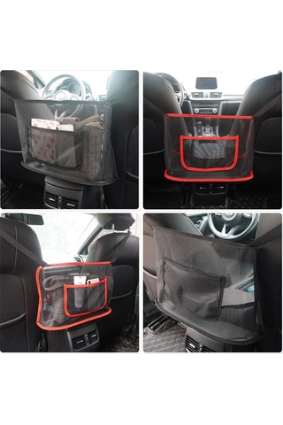 Hombey Araba Koltuk Arası Kollu Mesh Depolama Çantası Siyah-kırmızı - 41x26x11.5cm