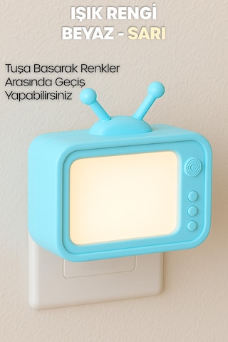 Gece Lambası Eski Tv Tip 2 Mod Sarı-beyaz Işık Tuşlu Koridor Hol Işığı Uyuma Işığı Turkuaz Gc04 Mavi