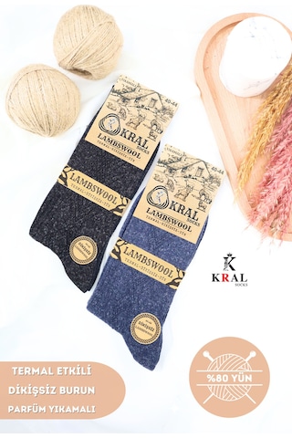 Kral Socks Thermal Etkili Lambswool Yünlü 2 Çift Kalın Kışlık Çorap 40-44 Kuzu Yünlü Turuncu