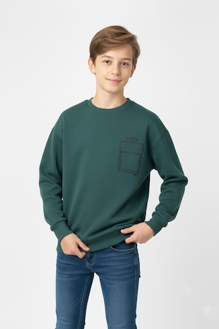 Baskı Detaylı Bisiklet Yaka Erkek Çocuk Sweatshirt-90914 Yeşil