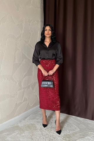 Bordo Pulpayetli Parlak Etek Bordo