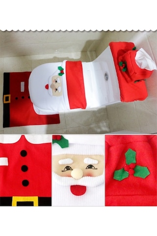 Fortunelane Noel Banyo Seti: Bodrum Battaniyesi + Tuvalet Kapağı Kılıfı + Tank Bezi - Yumuşak Kumaş, Kaymaz, Yeniden Kullanılabi Diğer