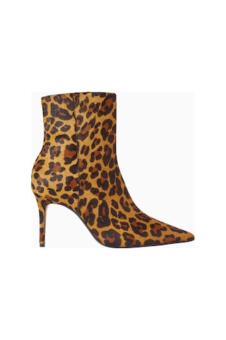 Schutz City Natural 85 Leopar Baskılı, Dana Kuzu Derisi Sivri Burun Lüks Topuklu Bot Kahverengi