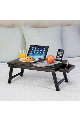 Eğim Ayarlı Ahşap Portatif Tablet Laptop Sehpası Keyif Masası Siyah