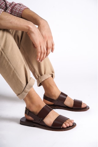 Sur Sandalet El Yapımı Kösele Erkek Deri Bodrum Sandalet Kahverengi