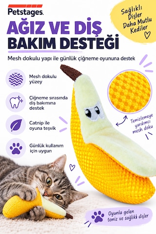 Petstages Dental Banana Kedi Nanesi İçeren Diş Temizleyici Muz Oyuncak