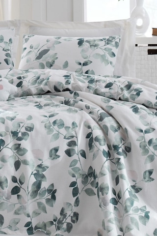Enlora Home Sabine Doğal Baskılı Çift Kişilik Pike Yeşil