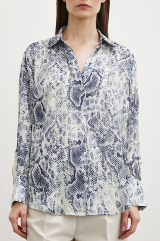 Never More Yılan Desen Saten Gömlek Gri Gri