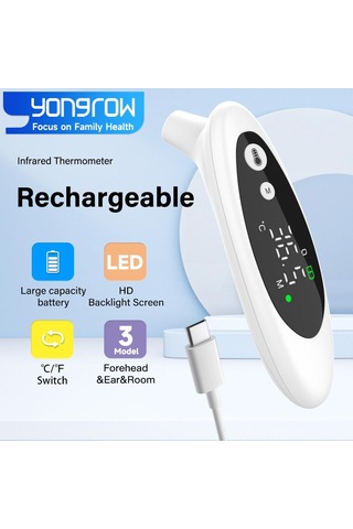 Yongrow Şarj Edilebilir Kulak Ve Alın Termometresi 3 Modlu Dijital Kızılötesi Termometre Yetişkin, Çocuk, Bebek İçin