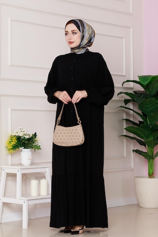 Robalı Azra Elbise-siyah-4806 Siyah