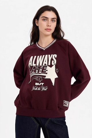 Defacto Oversıze Geniş Kalıp V Yaka Baskılı Kalın Kumaş Sweatshirt G9598ax26spbr171 Bordo-br171