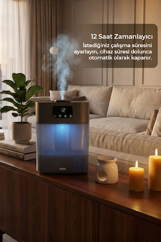 Sinbo Sah-6119 Ultrasonik Hava Nemlendirici - Koyu Gri Sessiz Çalışma, Şık Koyu Gri Tasarım Beyaz