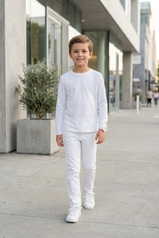 Kiagu Erkek Çocuk Uzun Kollu Basic Düz Tişört %100 Pamuk Bisiklet Yaka T-shirt 2-13 Yaş Beyaz