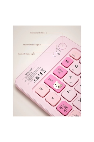 Geezer Z1 Kitty Katlanabilir Bluetooth Klavye Şarjlı Sevimli Kedi Desenli İnce Taşınabilir Klavye
