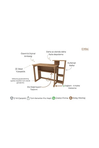 Enda Home Saye 5 Raflı Kitaplıklı Çalışma Masası Çam Atlantik Çam