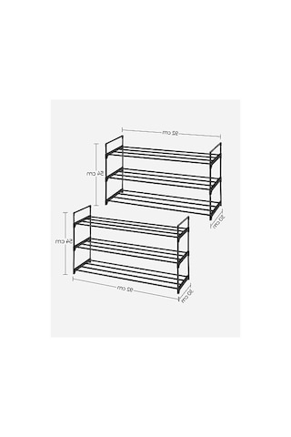 30 X 92 X 54 Cm Metal Ayakkabı Saklama Rafı, 3 Katlı Düzenleyici Seti Siyah Açık Ceviz