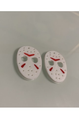 Jason Voorhees Hokey Maskesi Küpe Çifti - Cadılar Bayramı Temalı Korku Figürlü Aksesuar Beyaz