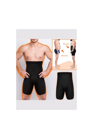 Erkek Bel Göbek Ve Kalça Toparlayıcı Erkek Yüksek Bel Korse Boxer Siyah