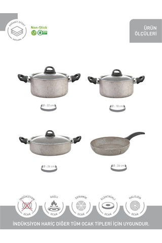 Hascevher Terra 7 Pcs Nonstick Set Cam Kapaklı 1822ten26kar26tv Krem