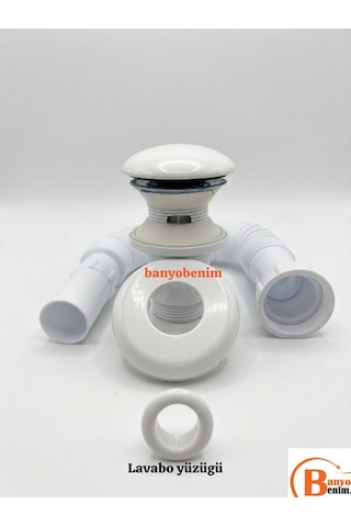 Pop Up Sifon Taşma Delikli Porselen Kafa Beyaz Renk Sifon Ve Beyaz Renk Lavabo Yüzüğü Lavabo Sifonu