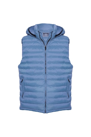 Tudors Erkek Slim Fit Dar Kesim Astarlı Rüzgar Geçirmez Cepli Mavi Çıkarılabilir Kapüşonlu Şişme Yelek-32082 Lacivert