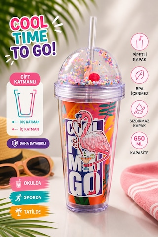 Lively Pipetli Çift Katmanlı Bardak 600 Ml Flamingo Desen Turuncu - 903305790 Turuncu