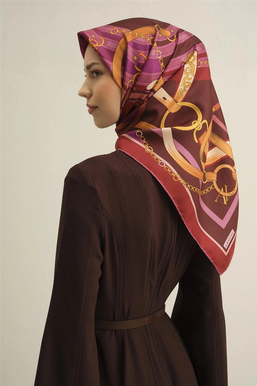 Armine Klasik Desenli Saf İpek Sura Eşarp 9315d 54 Bordo