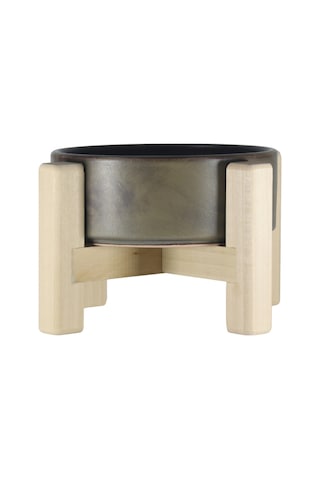 Yılmazel Seramik Mama Su Kabı Evcil Hayvanlar İçin Çift Taraflı Ahşap Ayaklı