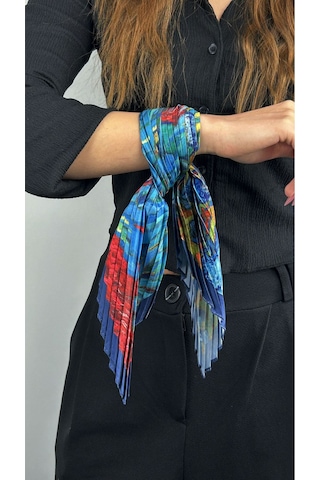 Çok Renkli, Piliseli Katlamalı Fular 30, 48cmx48cm Bej - Çok Renkli