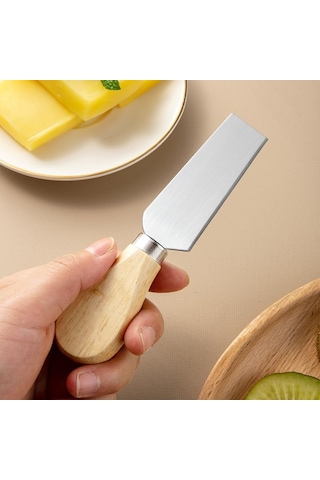 Premium 4&apos Lü Peynir Bıçağı Seti, Paslanmaz Çelik Bıçaklar Ve Meşe Saplı, 12.5 Cm Uzunluk, Peynir Ve Tereyağı İçin Mutfak Araçları Açık Ceviz