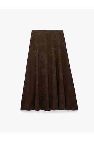 Koton Pileli Floral Dokulu Midi Kloş Midi Etek Kahverengi 7wak10081ek Kahve