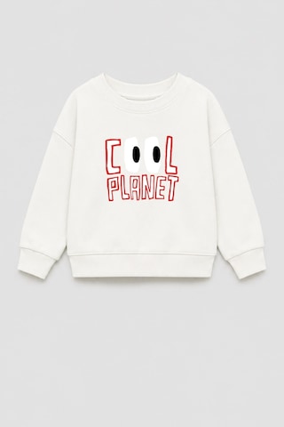 Monila Unisex Çocuk 3 İplik Kumaş Slogan Baskılı Pamuklu Sweatshirt Ekru