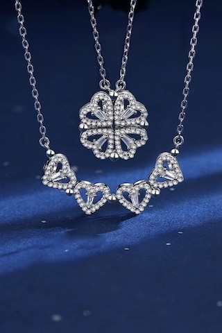 Yonca Ve Kalpli Kadın Çelik Kolye 2 Farklı Kullanım Şekli Eck46 001