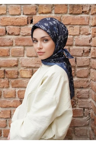 Efdal Şal Eşarp Efdal Zeytin Desen Vual Soft Eşarp lacivert