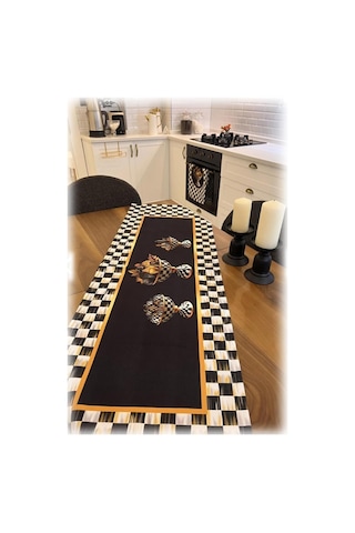 Siyah Beyaz Kareli Runner Örtüsü Mutfak Sofra Yemek 40x140 Cm Çok Renkli