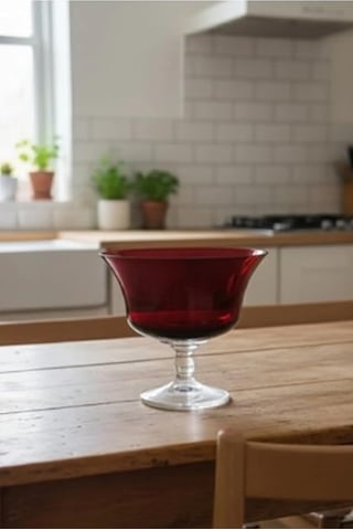 Renkli Büyük Ayaklı Meyve Kasesi, 27 Cm Çap, 25 Cm Yükseklik, Bordo