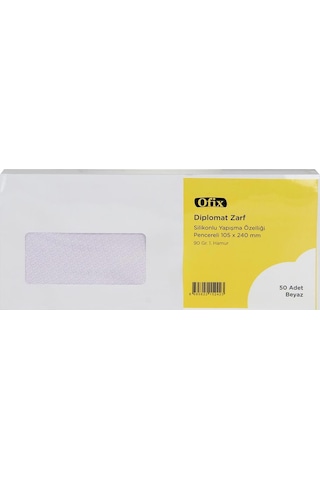 Ofix Diplomat Zarf Pencereli 105 X 240 Mm 50 Adet - Beyaz