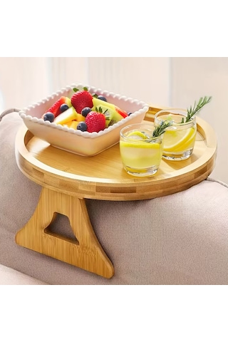 Porsima Pbt-414 Bambu Koltuk Matı Ahşap Kanepe Koltuk Kenarı Sehpa Yan Sehpa Koltuk Katlanabilir Koltuk Kenarı Tepsisi Bambu