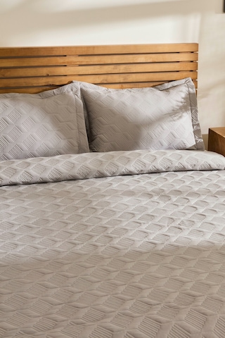 Kaşmir Home Greta Geometrik Çift Kişilik Yatak Örtüsü Takımı Koyu Gri 230x240 cm