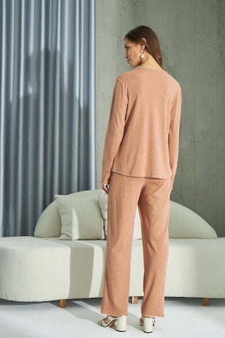 Sevim Kadın Uzun Kol Ribana Taba Pijama Takımı C1t5n2o69 001