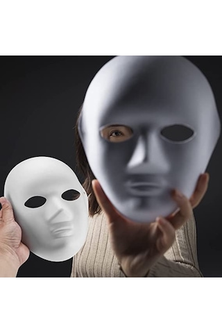Beyaz Renk Boyanabilir Anonim Tam Yüz Cosplay Maske 24x18 Cm Çok Renkli